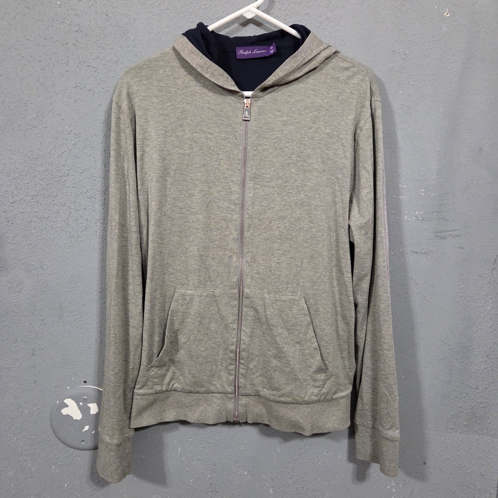 Ralph Lauren Purple Label womens Grey Cotton Full Zip Hoodie Sweatshirt Size M